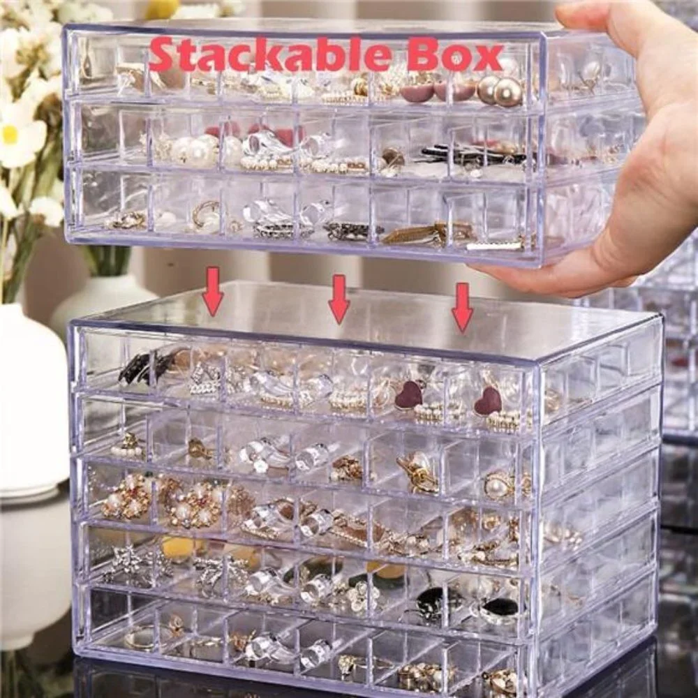 Earring Storage Box Organizer 3 Drawers Acrylic (Clear)